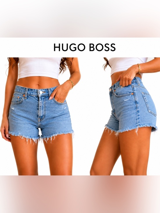 Hugo Boss Pants - Hugo Boss High Rise Cut Off Denim Shorts Light Wash Raw Hem  25 NWT button fly